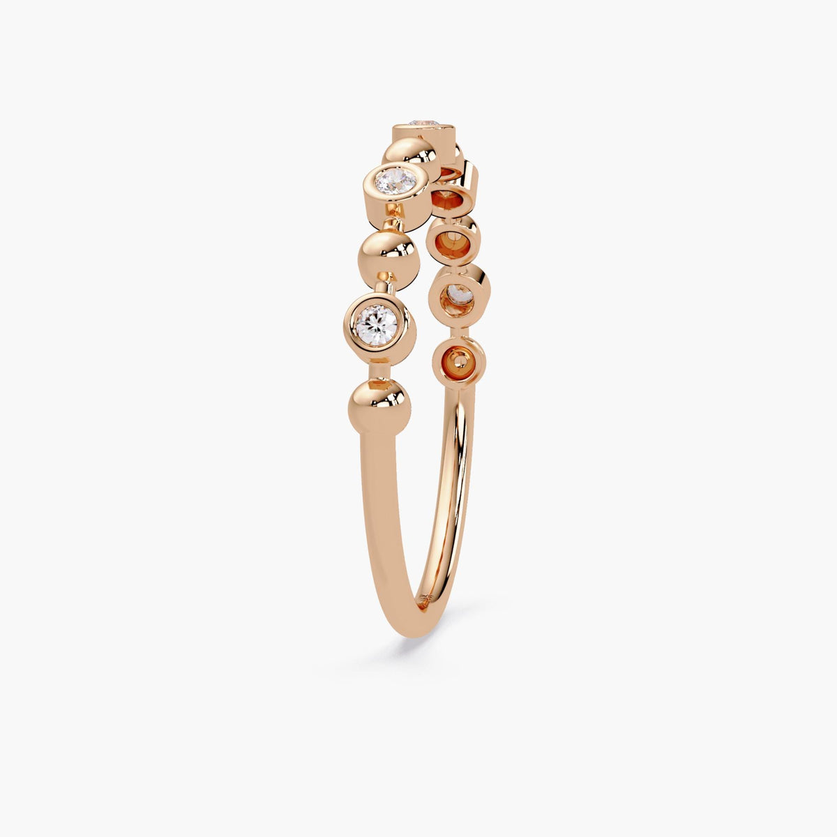 Bubble Bezel Diamond Band in 14K Gold, 2.5mm Solid Gold Natural Diamond Ring, Dainty Stacking Wedding Band Unique Fine Jewelry Gift for Wife