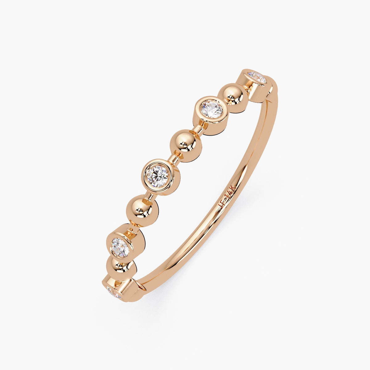 Bubble Bezel Diamond Band in 14K Gold, 2.5mm Solid Gold Natural Diamond Ring, Dainty Stacking Wedding Band Unique Fine Jewelry Gift for Wife