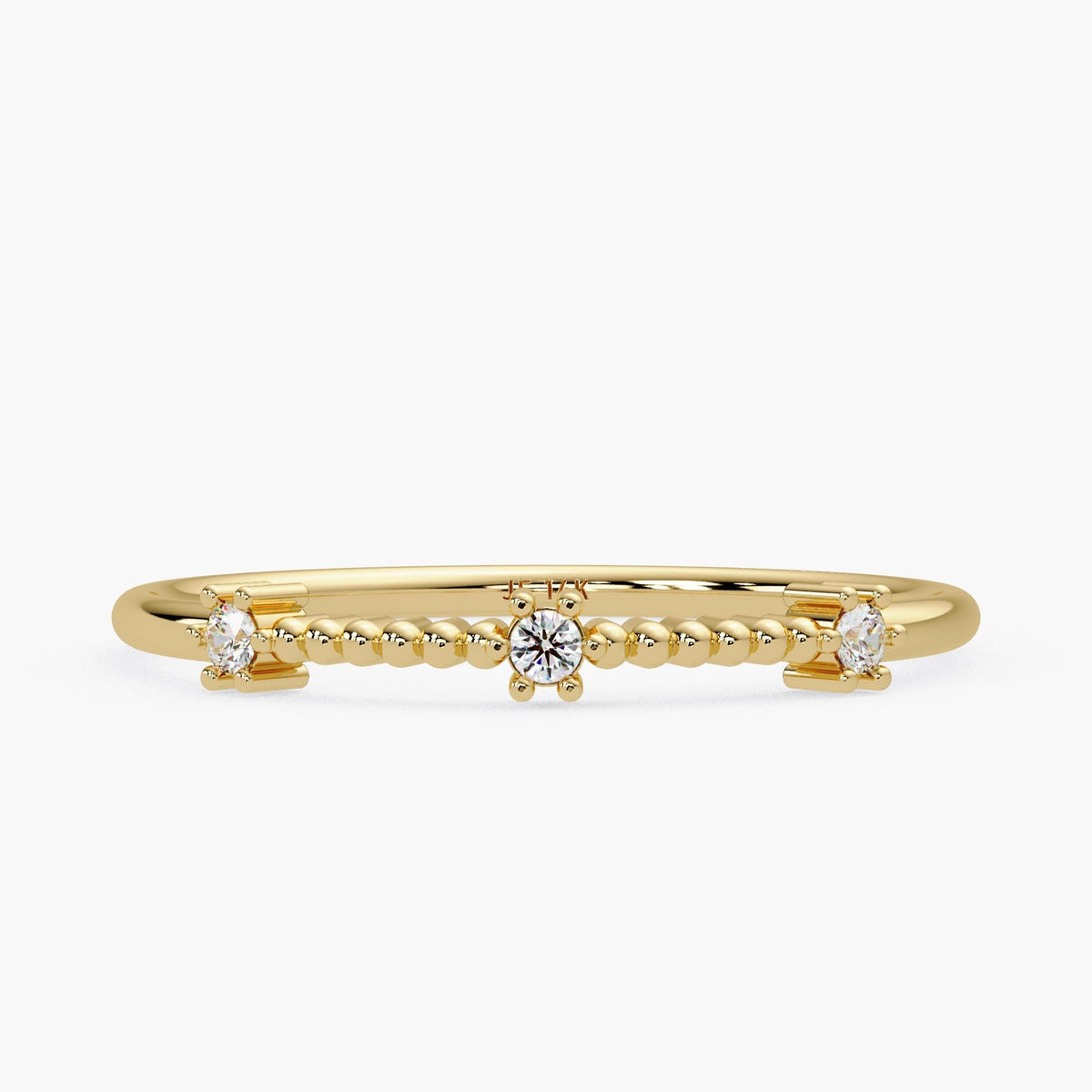 3 Small Diamond and Bead Ring in 14K Gold, Real Diamond Minimalist Stacking Band, Bridesmaids or 3rd Anniversary Gift