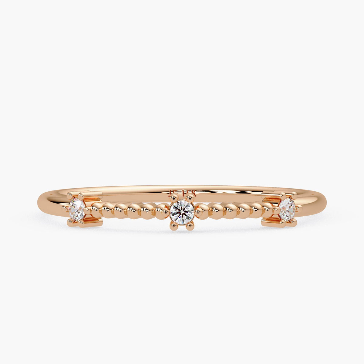 3 Small Diamond and Bead Ring in 14K Gold, Real Diamond Minimalist Stacking Band, Bridesmaids or 3rd Anniversary Gift