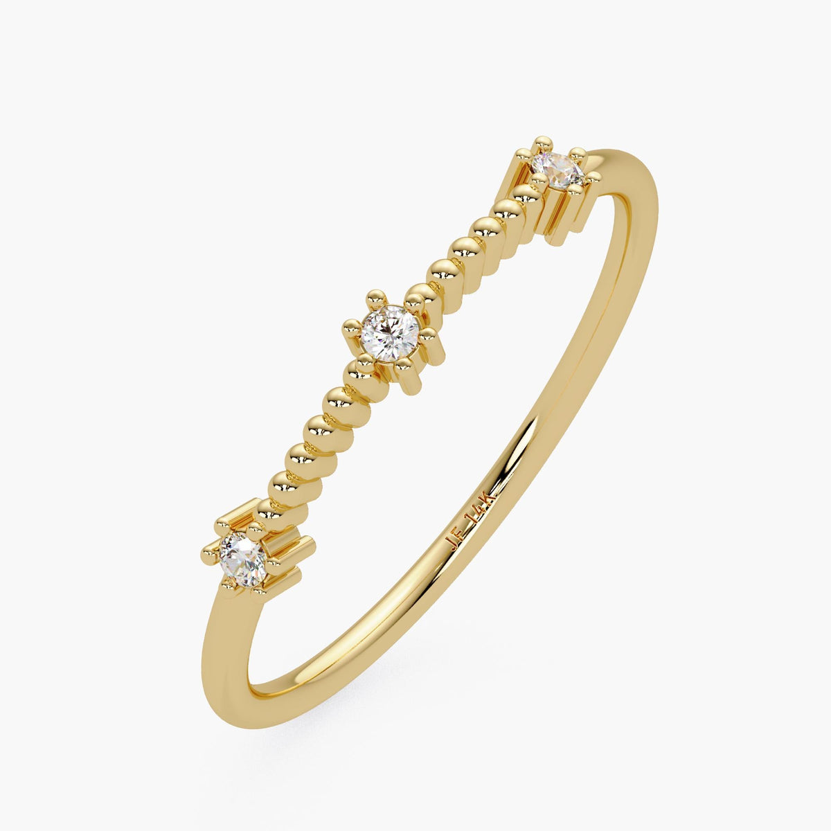 3 Small Diamond and Bead Ring in 14K Gold, Real Diamond Minimalist Stacking Band, Bridesmaids or 3rd Anniversary Gift