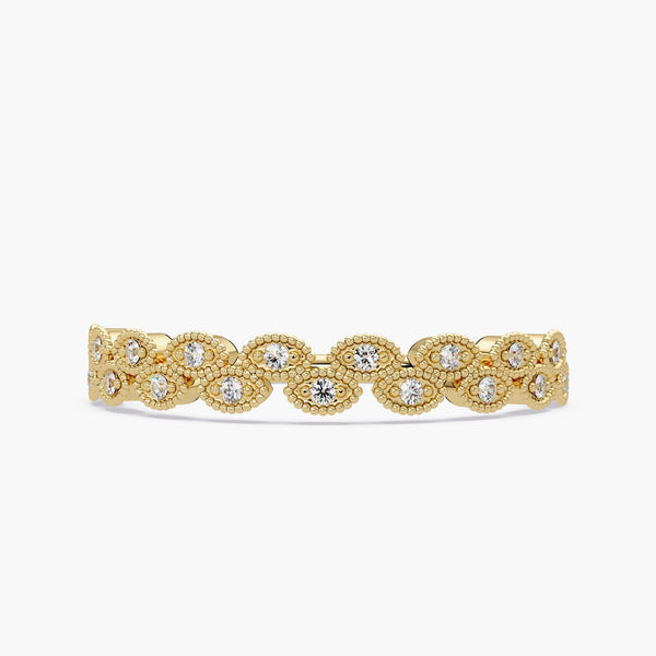 Marquise Eyelet Diamond Band in 14K Gold, Natural Diamond Milgrain Ring, Vintage-Inspired Wedding Band, Stacking Gift for Her