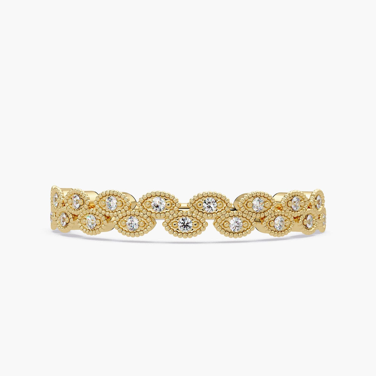 Marquise Eyelet Diamond Band in 14K Gold, Natural Diamond Milgrain Ring, Vintage-Inspired Wedding Band, Stacking Gift for Her