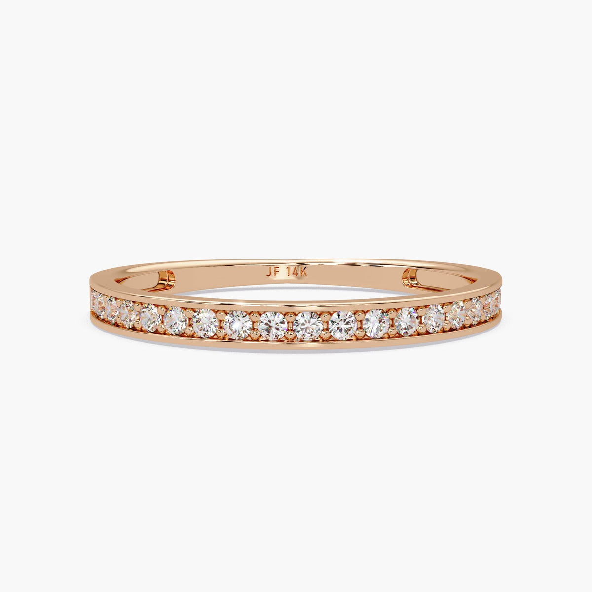 14K Gold Channel Set Diamond Wedding Band, 2mm Half Eternity Ring with 1.3mm Round Lab Grown Diamonds, Stackable Ring, Gift for Mom