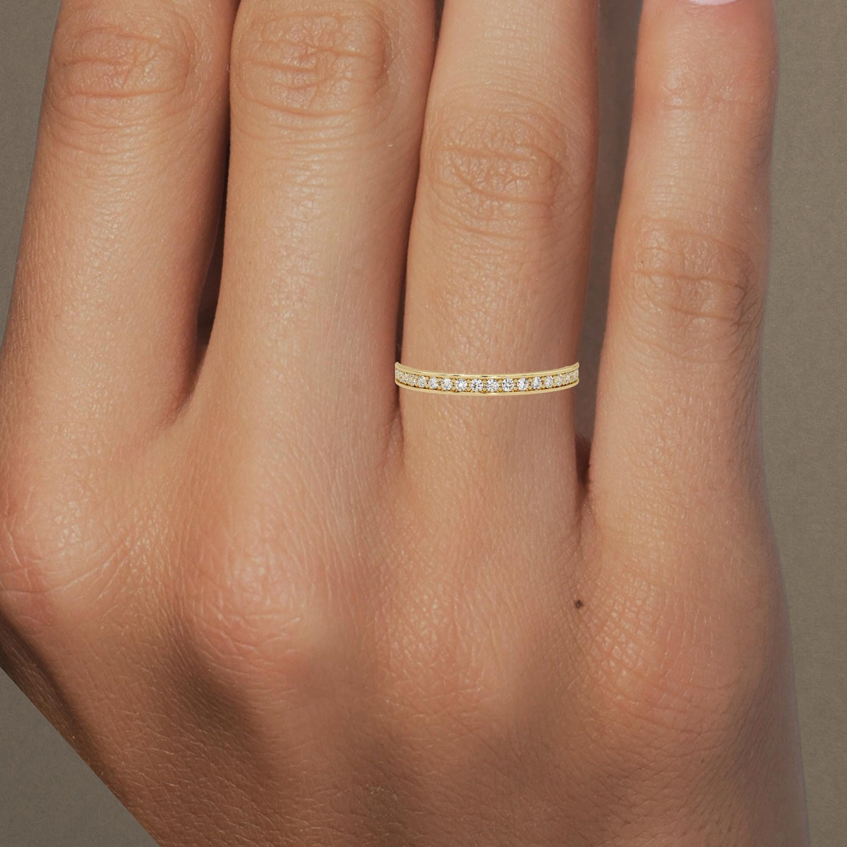 14K Gold Channel Set Diamond Wedding Band, 2mm Half Eternity Ring with 1.3mm Round Lab Grown Diamonds, Stackable Ring, Gift for Mom