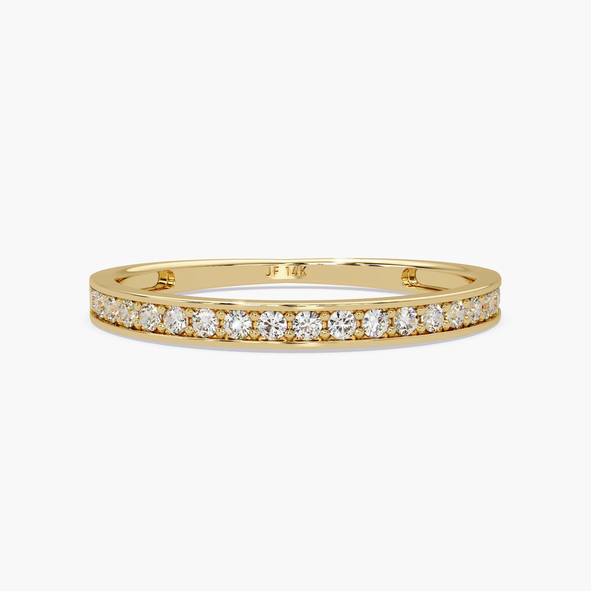 14K Gold Channel Set Diamond Wedding Band, 2mm Half Eternity Ring with 1.3mm Round Lab Grown Diamonds, Stackable Ring, Gift for Mom