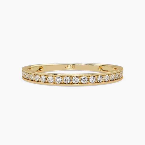 14K Gold Channel Set Diamond Wedding Band, 2mm Half Eternity Ring with 1.3mm Round Lab Grown Diamonds, Stackable Ring, Gift for Mom