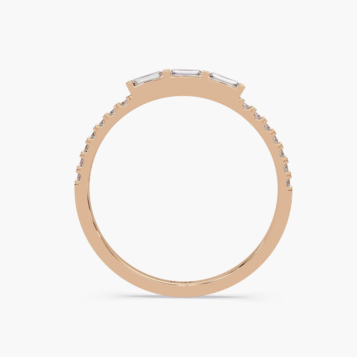 14K Gold Round & Baguette Diamond Ring | Dainty Half Eternity Wedding Band | Lab Grown Diamond Stacking Ring | Minimalist Bridal Jewelry