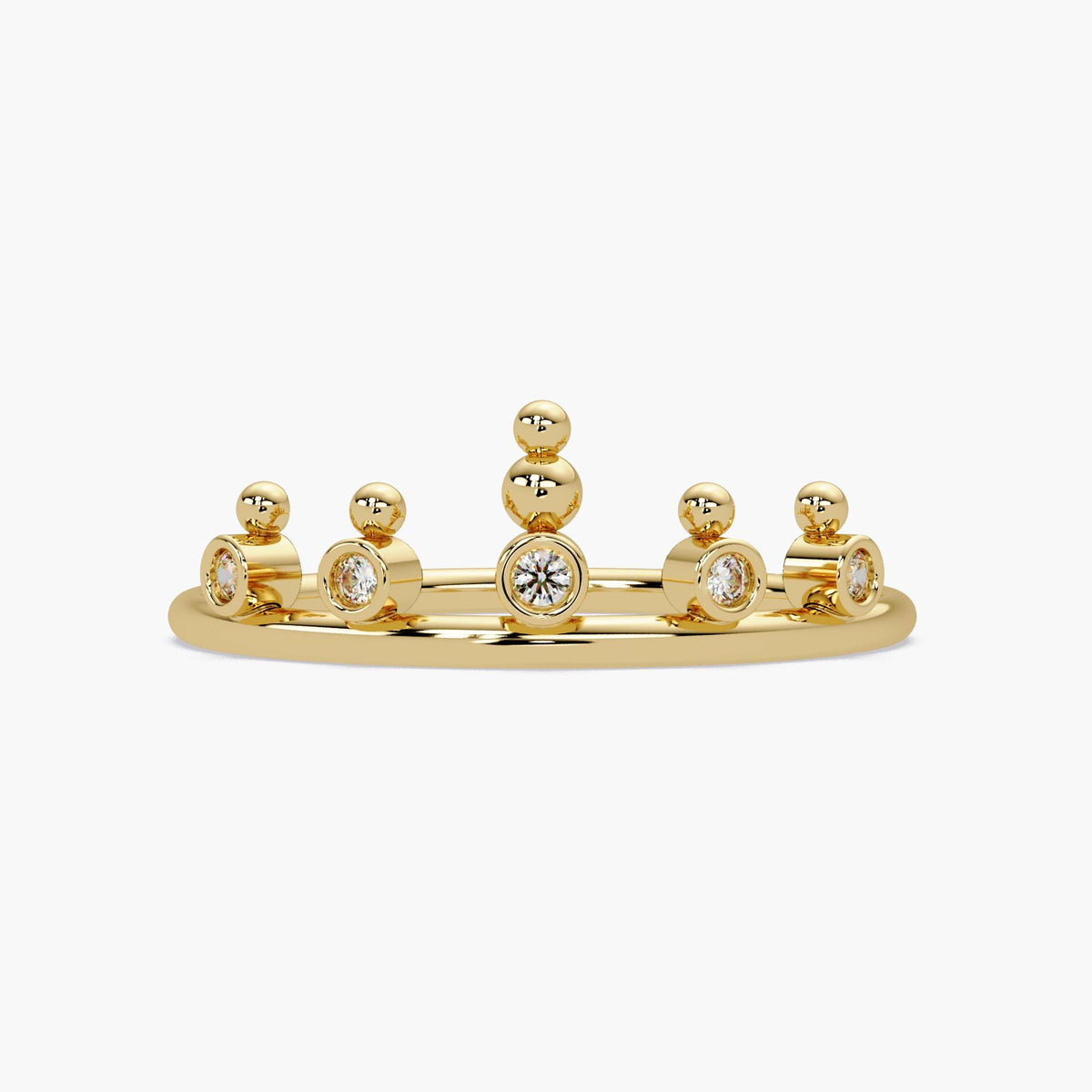 14K Gold Crown Diamond Ring, Bezel Tiara Band with Round Real Diamonds, Dainty Minimalist Stacking Ring Gift for Her