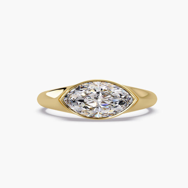 Gold Marquise Diamond Signet Ring, 14K Solid Gold Ring, Bezel Set Ring, Solitaire Ring, Promise Ring For Women, Solid Gold Statement Jewelry