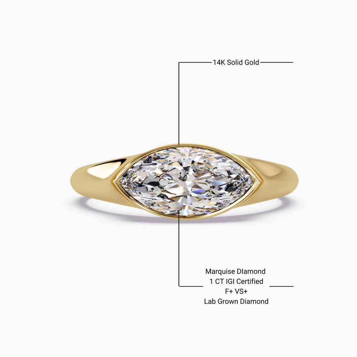 Gold Marquise Diamond Signet Ring, 14K Solid Gold Ring, Bezel Set Ring, Solitaire Ring, Promise Ring For Women, Solid Gold Statement Jewelry, Pinky Ring