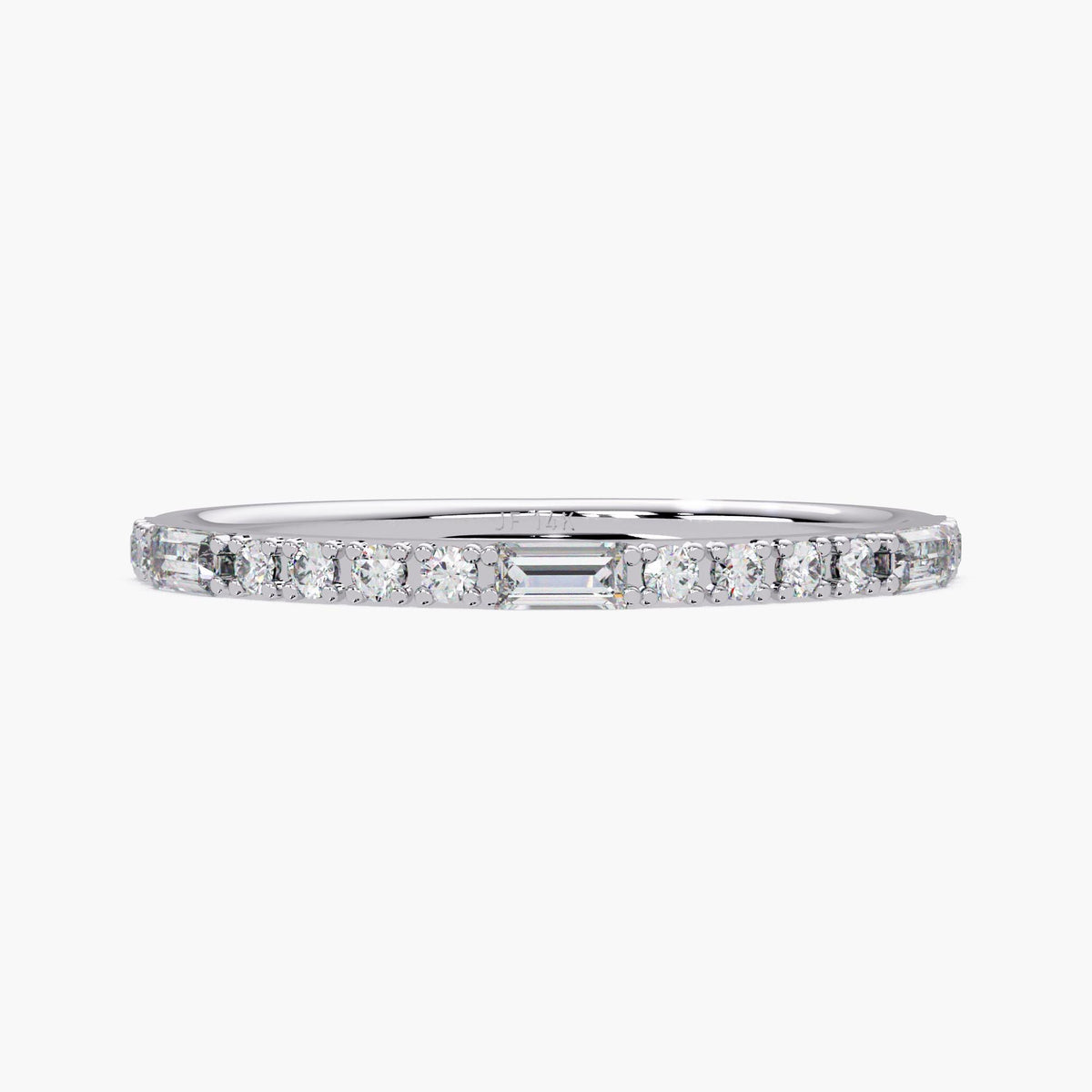 14K Gold Baguette and Round Diamond Ring, Thin 1.3mm Lab Grown Stackable Band, Dainty Wedding or Promise Ring