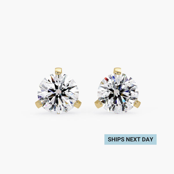 14K Gold Round Lab Grown Diamond Stud Earrings, 0.50 CTW - 1 CTW