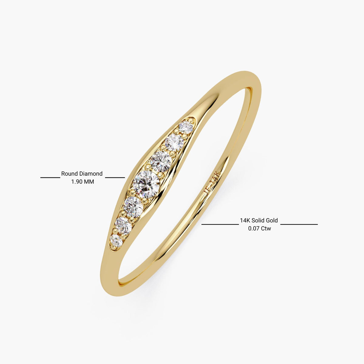 14K Gold Graduated Diamond Ring, Tapered Round Cut Band, Minimalist Stacking Ring, Graduation Gift for Her