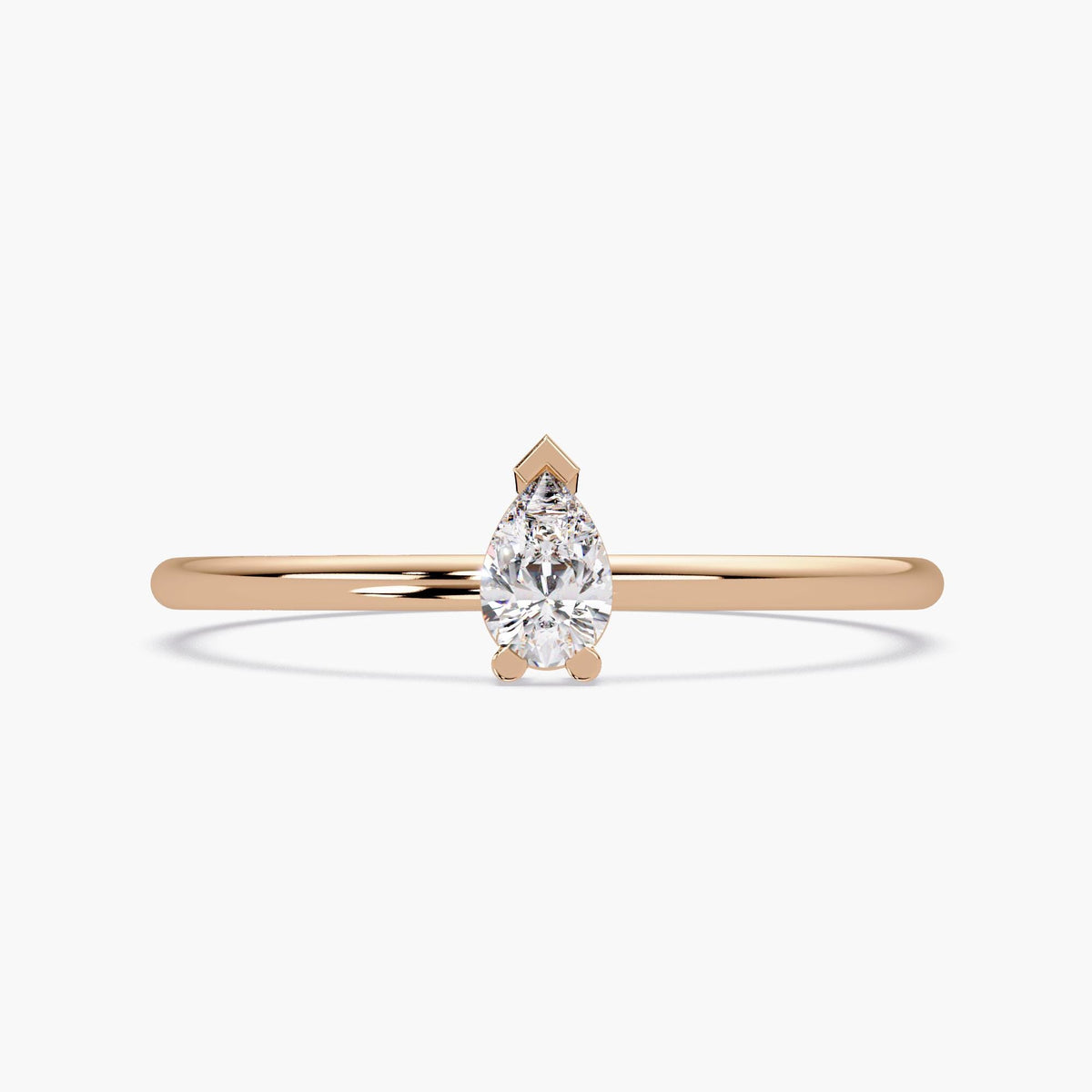 Pear Solitaire Diamond Ring in 14K Gold - 0.15 Ct Dainty Lab Grown Promise Ring - Thin Band Stacking Gift