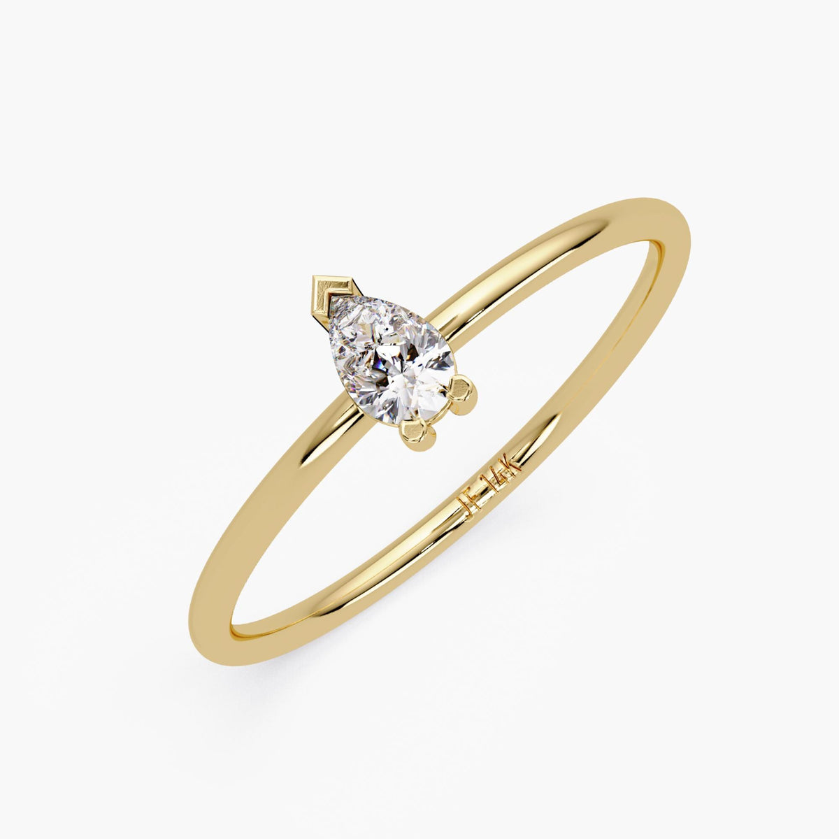 Pear Solitaire Diamond Ring in 14K Gold - 0.15 Ct Dainty Lab Grown Promise Ring - Thin Band Stacking Gift