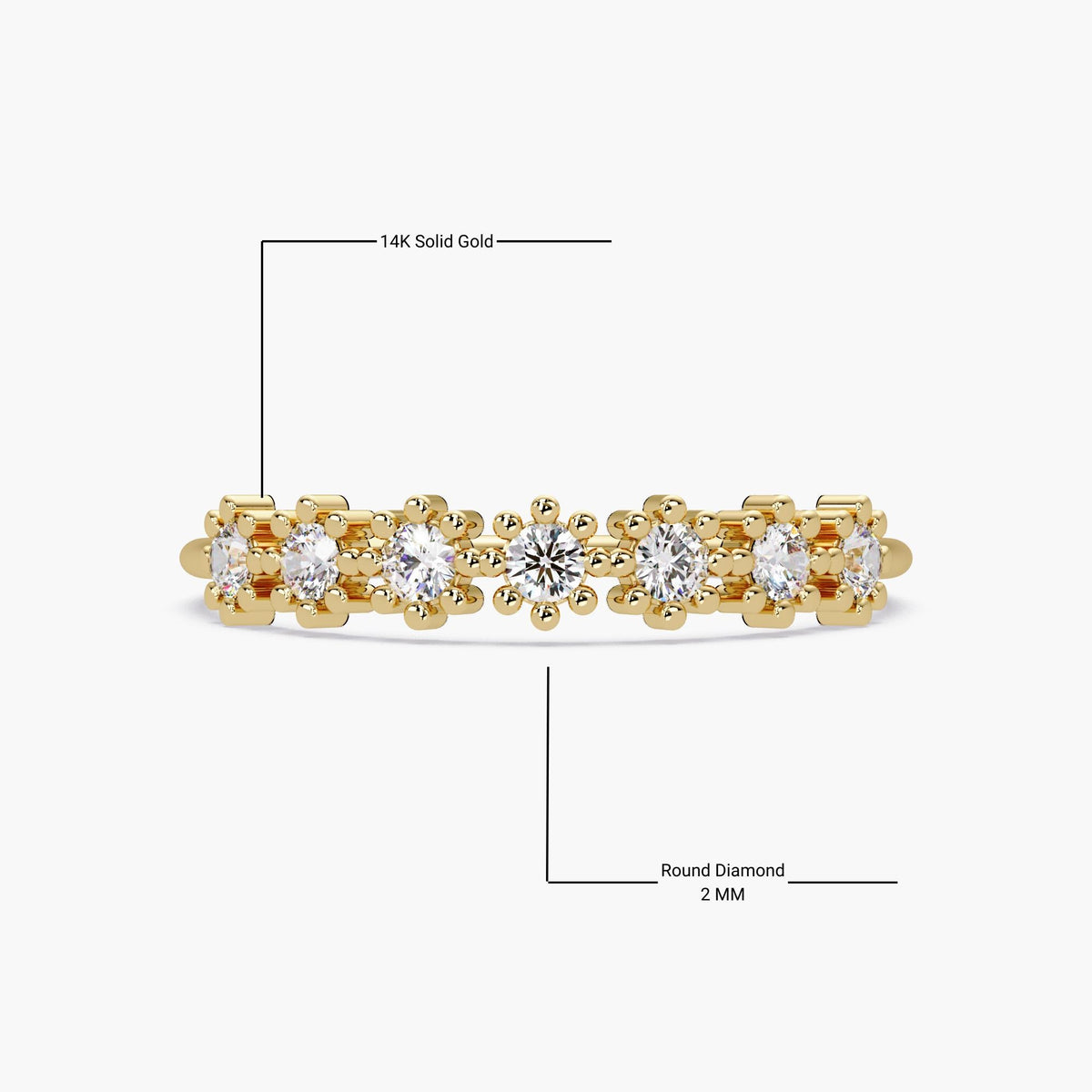 14k Gold Diamond Daisy Ring: Floral Stackable Ring