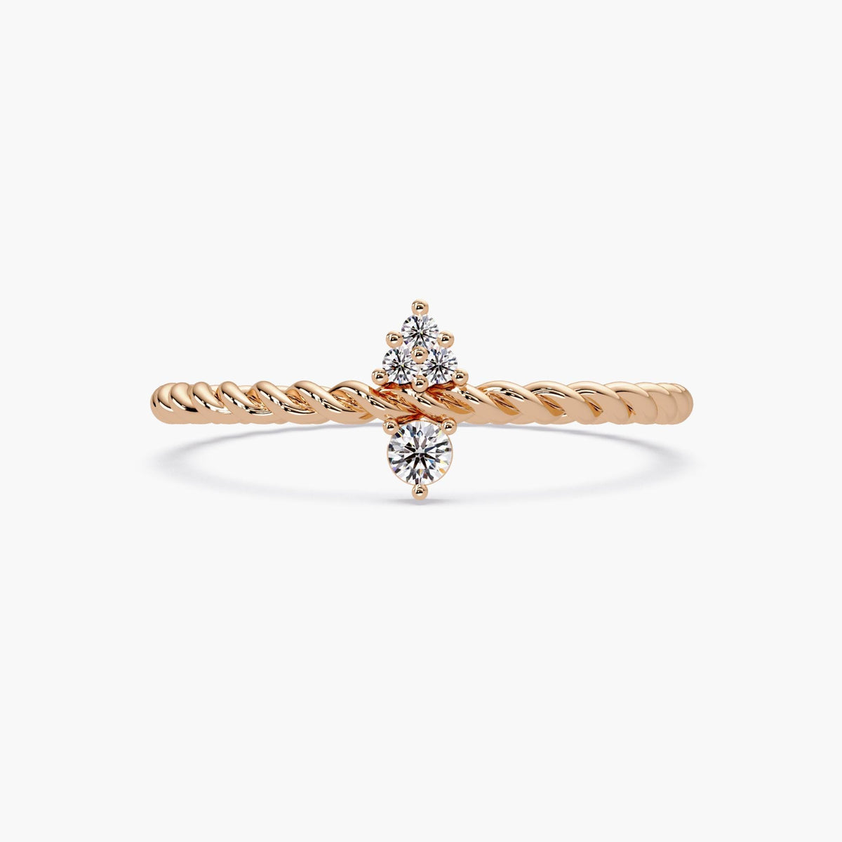 Twisted Rope Diamond Ring, Gold Diamond Solitaire Ring, Handmade Stackable, Minimalist Ring, Braided Promise Rings, 14k Twisted Rope Ring