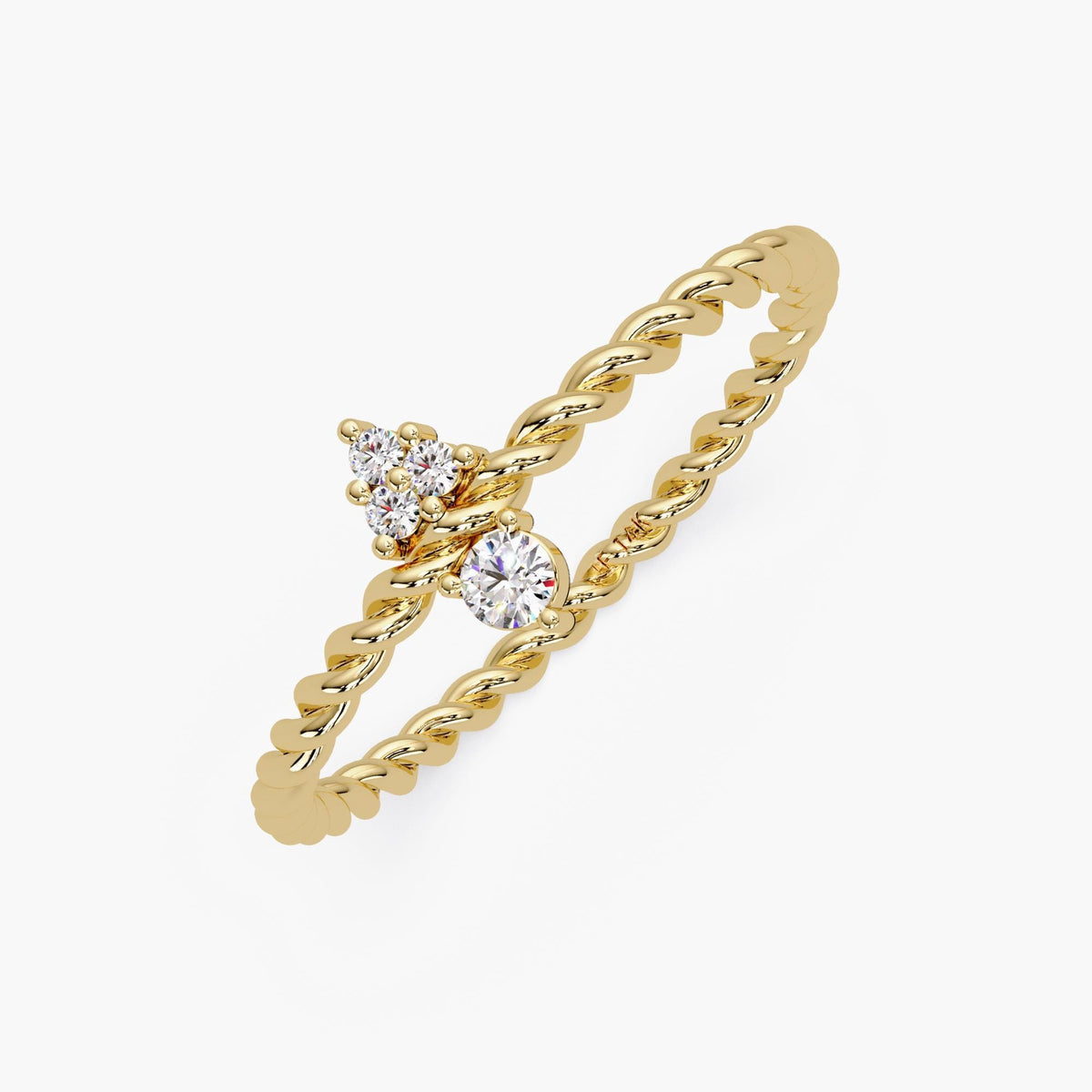 Twisted Rope Diamond Ring, Gold Diamond Solitaire Ring, Handmade Stackable, Minimalist Ring, Braided Promise Rings, 14k Twisted Rope Ring