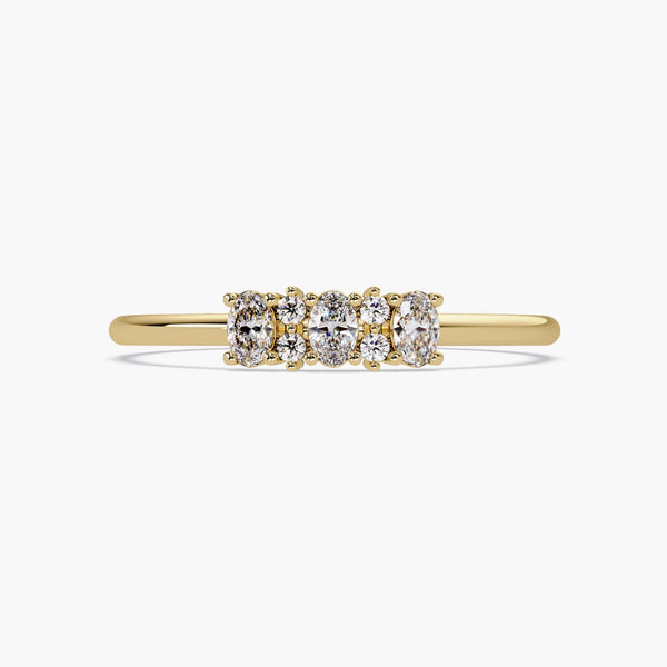 14k Gold Cluster Ring, Oval and Round Diamond Ring, 7 Stone Wedding Band, Dainty Anniversary Promise Ring for Women, Delicate Diamond Ring