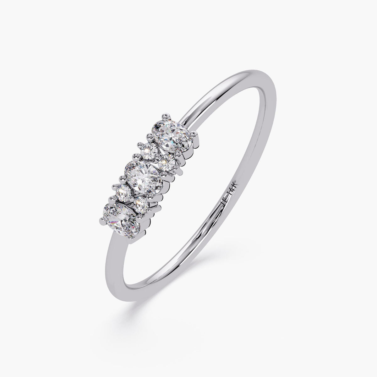 14k Gold Cluster Ring, Oval and Round Diamond Ring, 7 Stone Wedding Band, Dainty Anniversary Promise Ring for Women