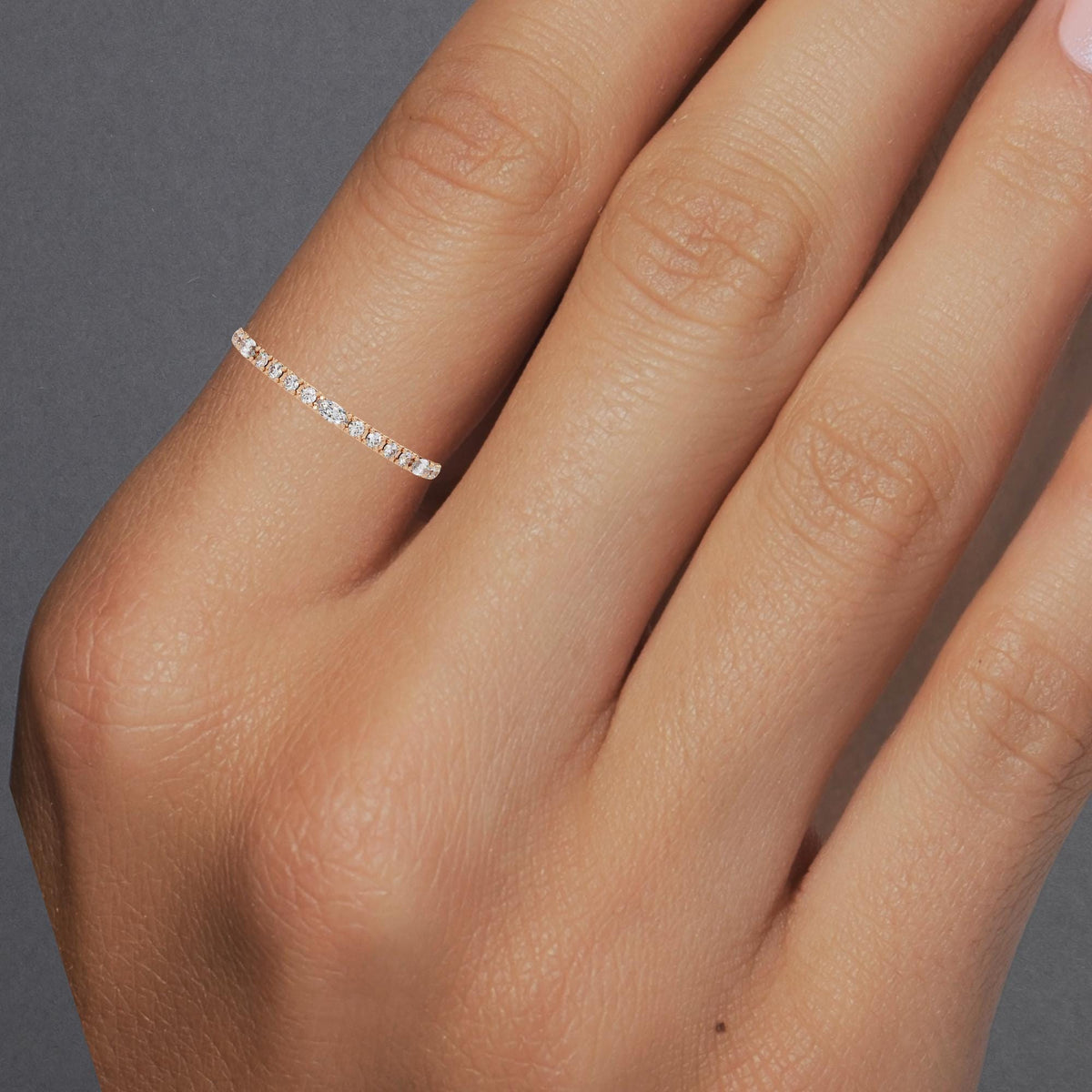 14K Gold Dainty Micro Pave Diamond Ring, 14K Gold Half Eternity Band, 1.3mm Stackable Wedding Ring, Minimalist Gift for Her