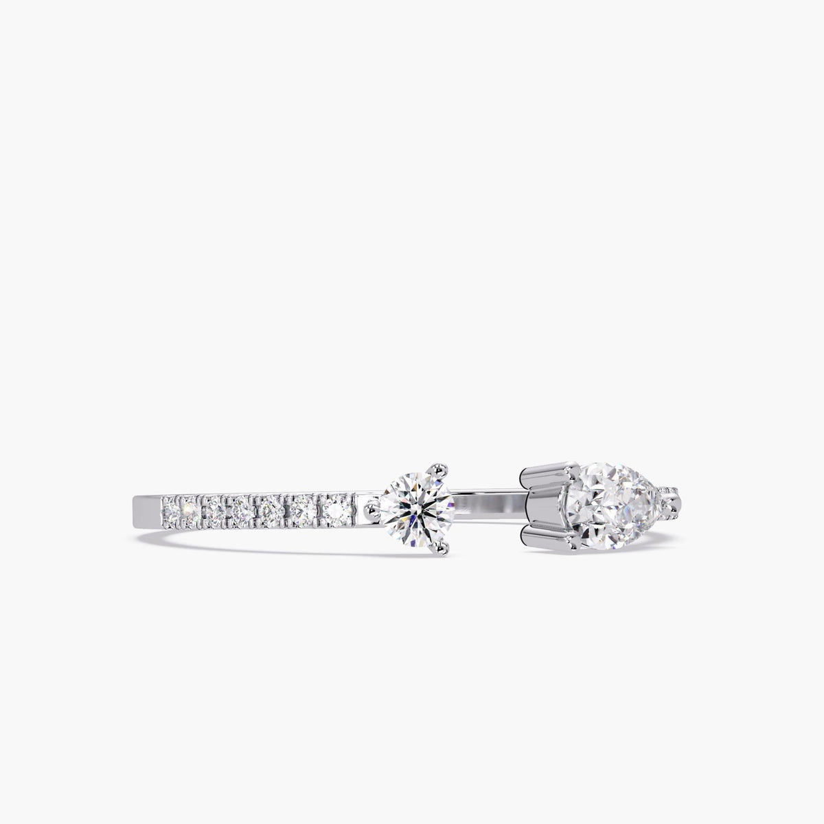 Toi et Moi Gold Ring, Open Band Pear and Round Diamond Ring, Asymmetrical Bypass Ring, Ring Spacer Wedding Band, Dainty Stacking Gold Ring