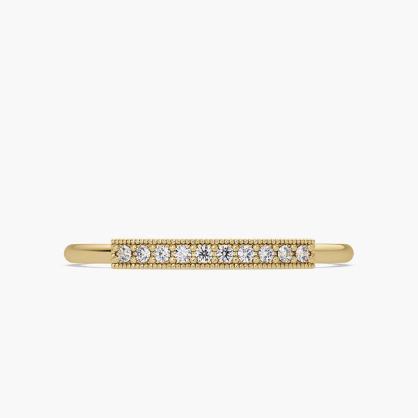 Round Diamond Wedding Band | 14K Gold Stackable Milgrain Ring | Dainty Half Eternity Band | Vintage Inspired Diamond Ring for Women