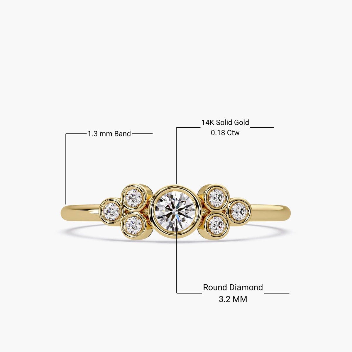 14K Gold Diamond Cluster Ring | Bezel Set Engagement Ring | Dainty Bubble Ring | Vintage Inspired Solid Gold Ring for Her