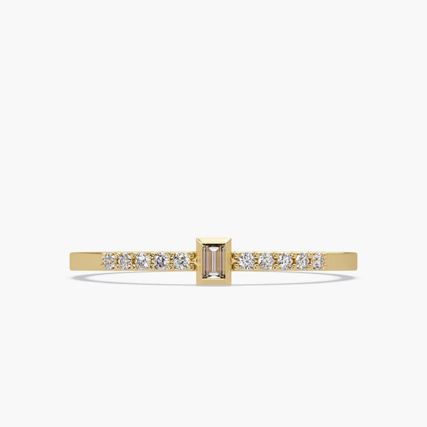 14K Gold Baguette Diamond Ring, Pave Diamond Band, Stacking Diamond Ring, Minimalist Design, Gift for Granddaughter