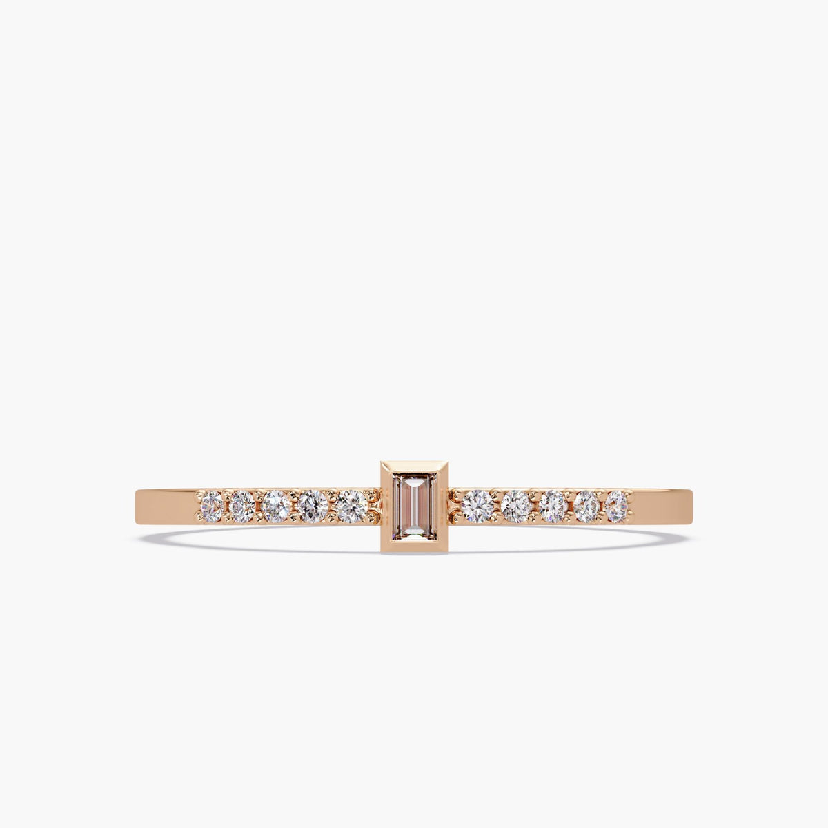 14K Gold Baguette Diamond Ring, Pave Diamond Band, Stacking Diamond Ring, Minimalist Design, Gift for Granddaughter