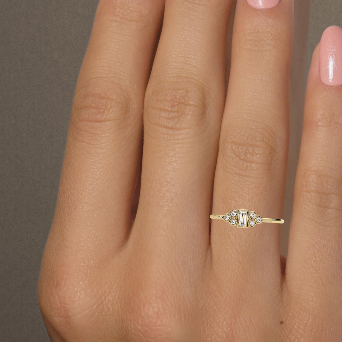 14K Gold Baguette Cluster Ring, Baguette Bezel Diamond Ring, Dainty Baguette Stacking Ring, Gold Bubble Cluster Ring, Gift for Friend