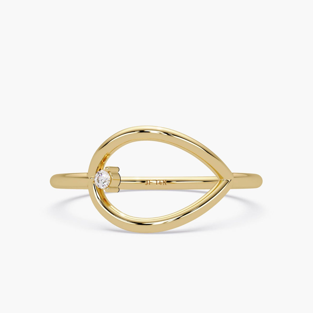 14K Gold Round Natural Diamond Open Teardrop Ring
