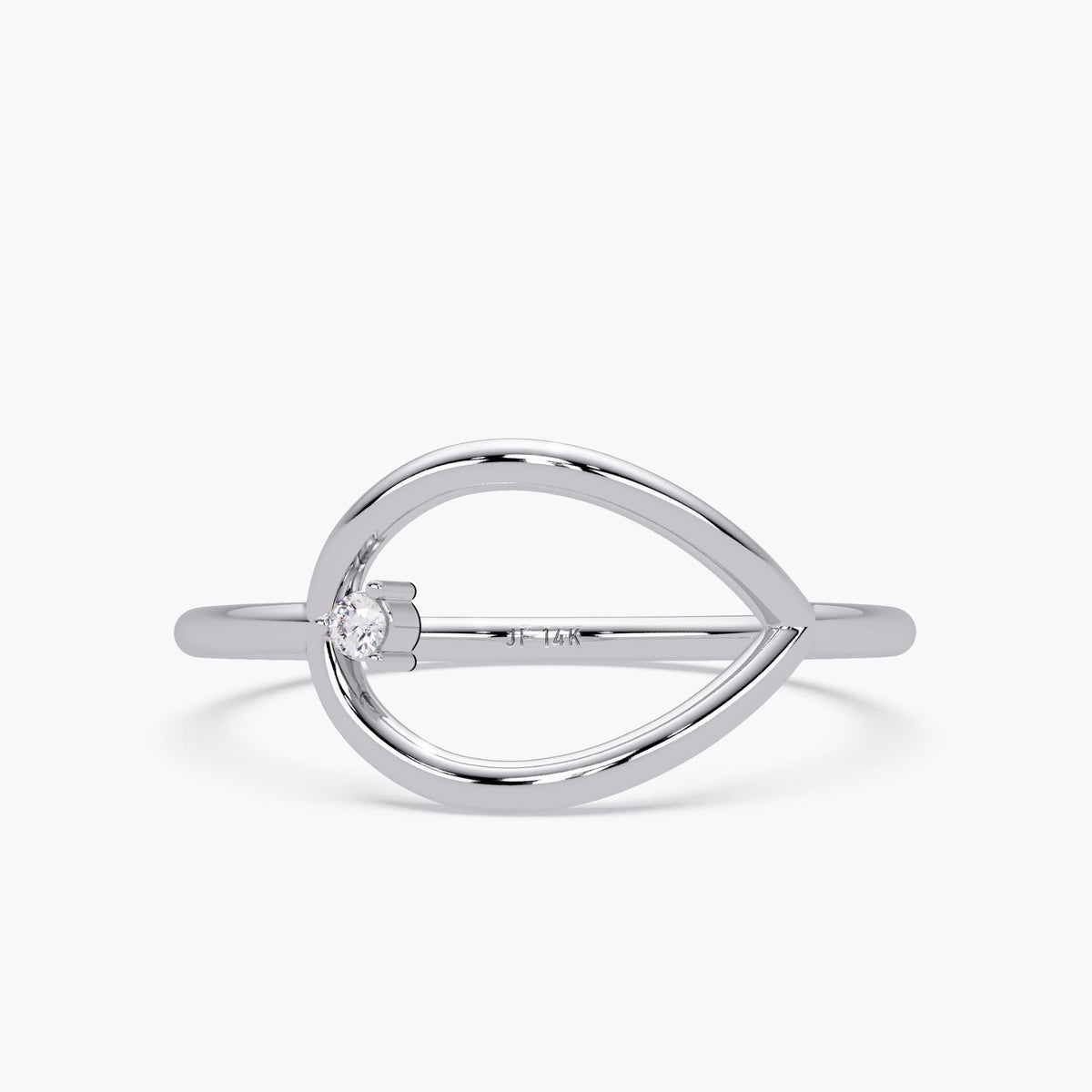 14K Gold Round Natural Diamond Open Teardrop Ring