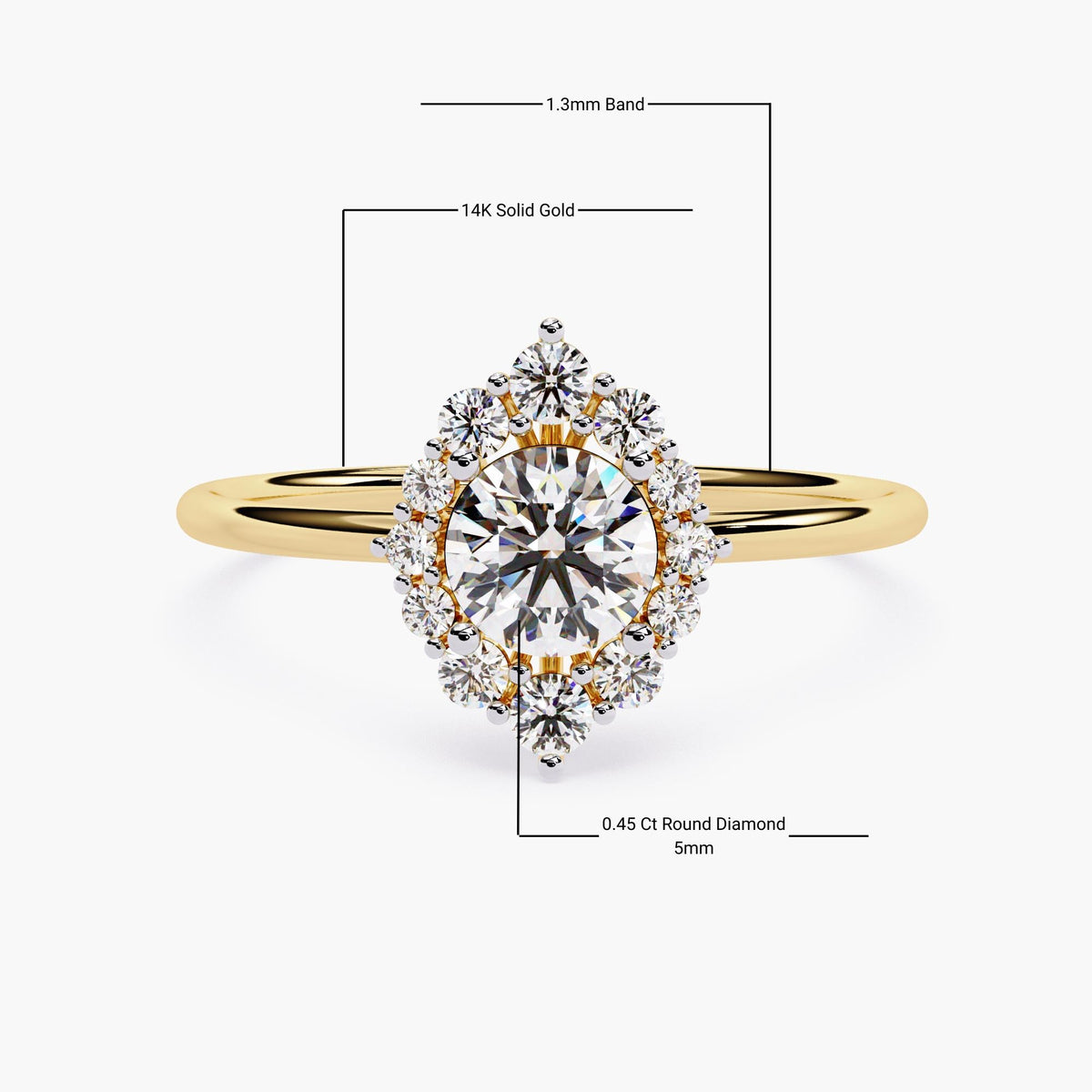 14K Gold Round Natural Diamond Solitaire Engagement Ring, 0.60 CTW