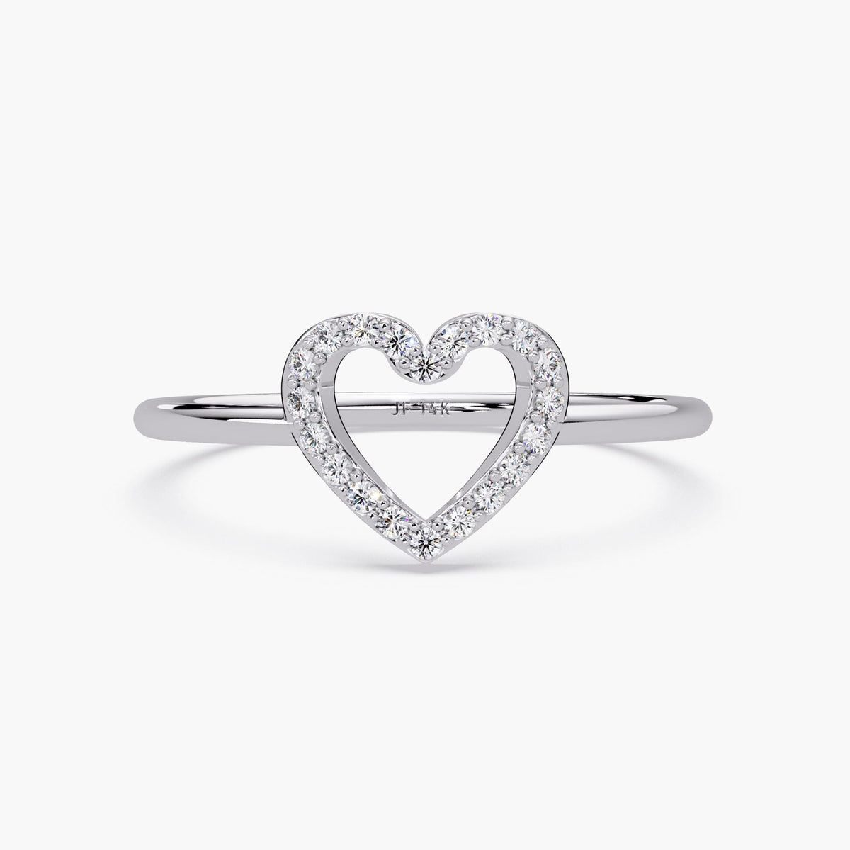 Natural Diamond Open Heart Ring, 14K Solid Gold Dainty Jewelry, Small Heart Diamond Ring, Gift for Girlfriend or Wife Yellow Rose White Gold