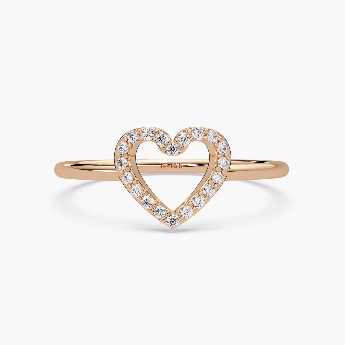 Natural Diamond Open Heart Ring, 14K Solid Gold Dainty Jewelry, Small Heart Diamond Ring, Gift for Girlfriend or Wife Yellow Rose White Gold