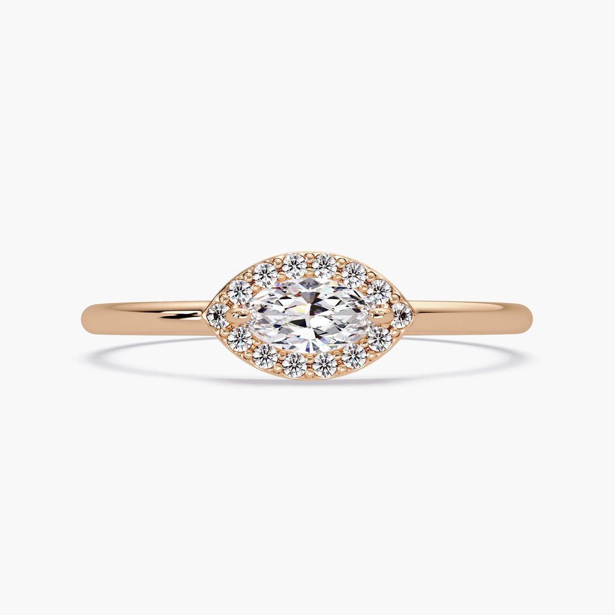 Dainty Gold Ring Marquise, Marquise Diamond Ring Small, Marquise Sideway Diamond Ring, Simple Gold Solitaire Halo Ring