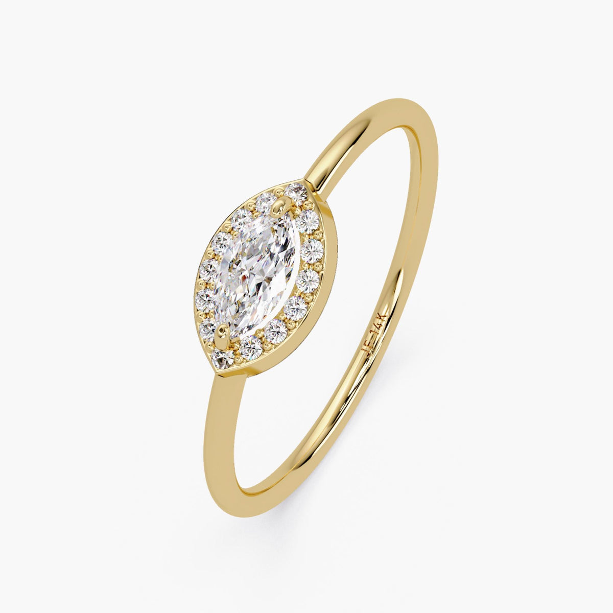 Dainty Gold Ring Marquise, Marquise Diamond Ring Small, Marquise Sideway Diamond Ring, Simple Gold Solitaire Halo Ring