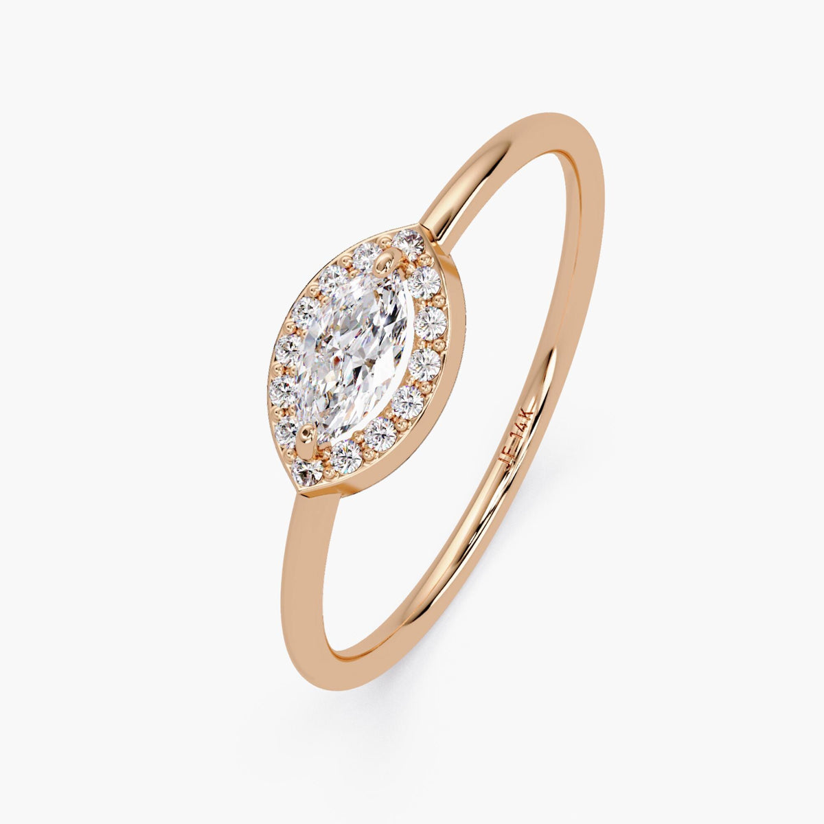 Dainty Gold Ring Marquise, Marquise Diamond Ring Small, Marquise Sideway Diamond Ring, Simple Gold Solitaire Halo Ring