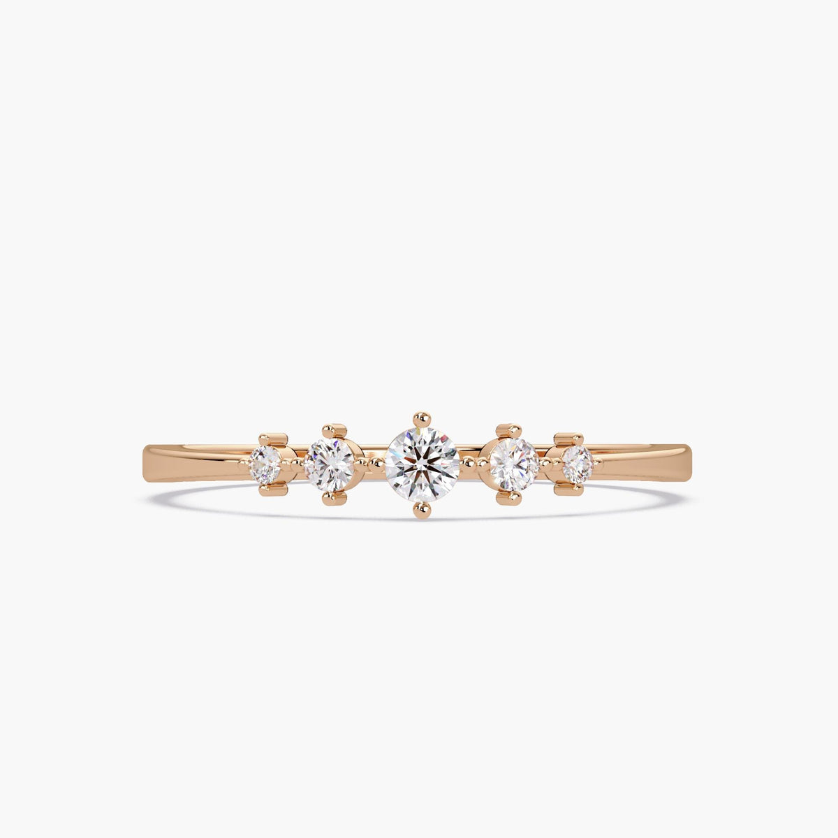 Minimalist 5 Stone Tapered Band in 14K Rose Gold.