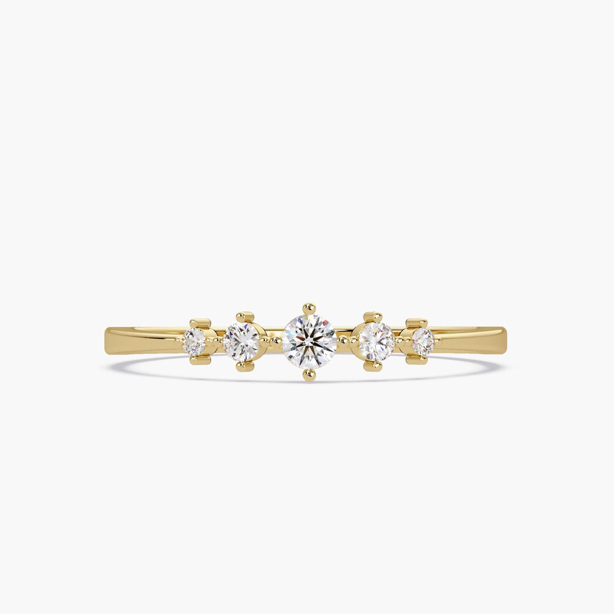 Five-stone natural diamond tapered band in solid 14K gold, minimalist stacking or promise ring, dainty wedding or anniversary gift for her