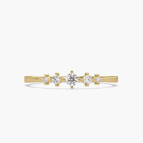 5 Stone Diamond Ring in 14K Gold, Minimalist Tapered Wedding Band, Dainty Promise Ring, Solid Gold Gift for Her