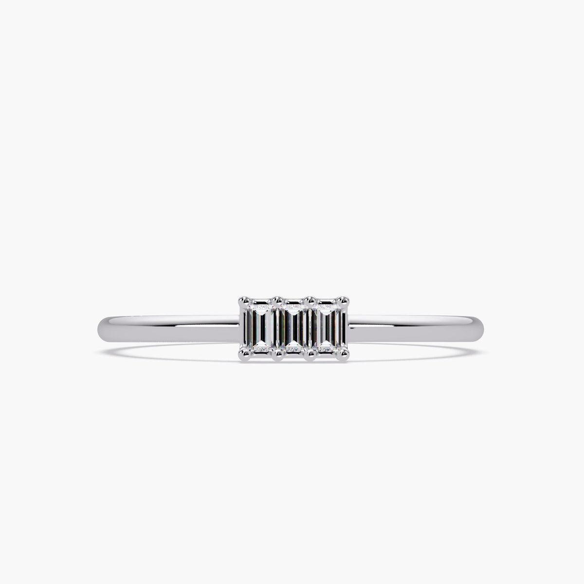 14k white gold straight view of Baguette Diamond Bar Ring in 14K Gold, Minimalist Stackable Ring, Modern Baguette Ring, Dainty Everyday Diamond Band