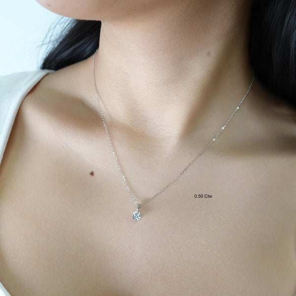 14K Gold Round Lab Grown Diamond Solitaire Necklace, 0.25 CTW - 0.50 CTW, 16-18 Inch