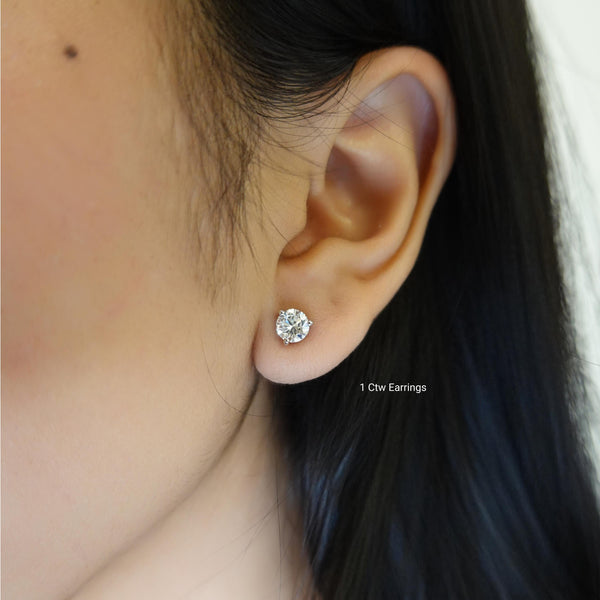 14K White Round Lab Grown Diamond Stud Earrings, 0.50 CTW - 1 CTW