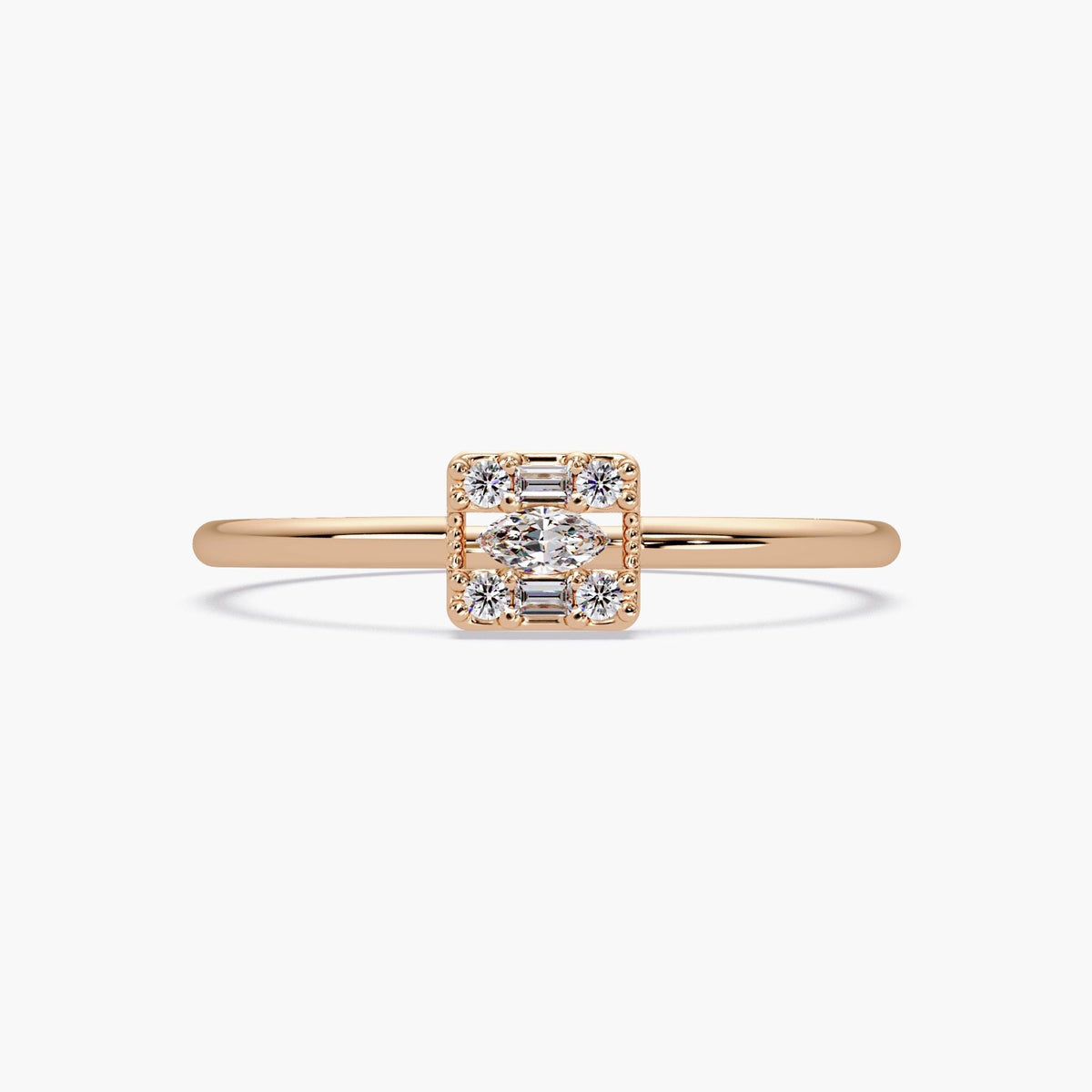 14k rose gold version of the ring, front view.