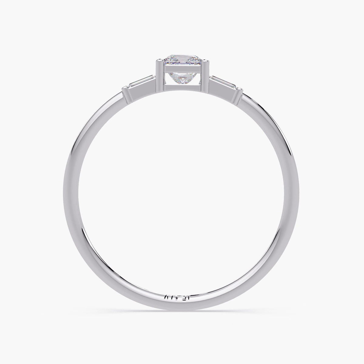 Back view of the white gold ring showing the basket setting and slim, rounded band.
