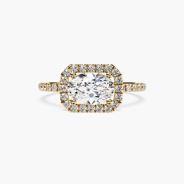 1 CT Oval Diamond Engagement Ring, Sideways Oval Ring Engagement Ring, 14K Halo Engagement Ring, IGI Certified Oval Lab Grown Diamond