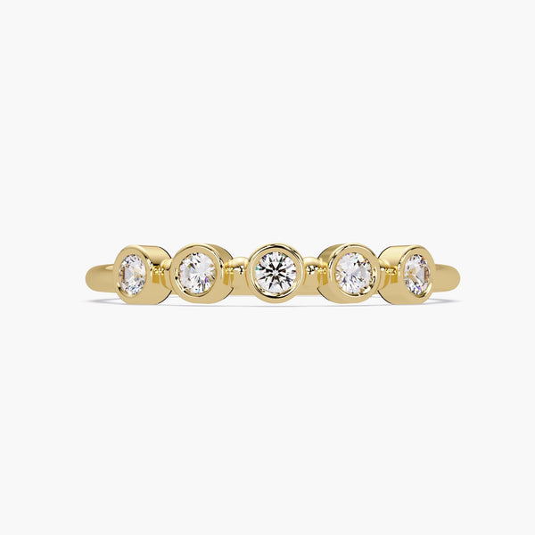 14K White Gold Round Natural Diamond Band, 0.15 CTW, Bezel Setting